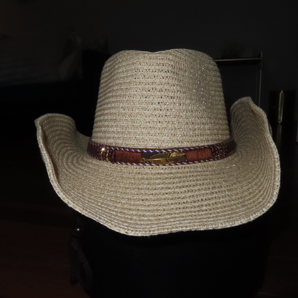 Stylish Straw Cowboy Hat with Brown Band